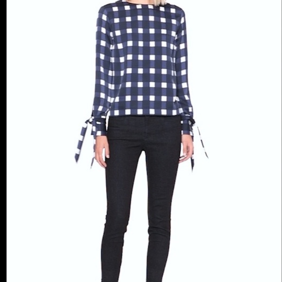 BANANA REPUBLIC GINGHAM VENTED TIE-CUFF TOP - Picture 6 of 6